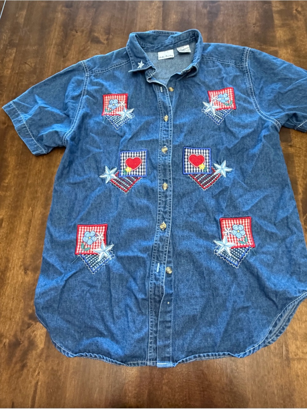 Women’s Vintage 90s Bobbie Brooks Embroidered Patchwork Denim Shirt Americana M